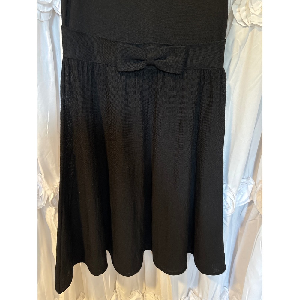 RED Valentino Black Knit Sleeveless Dress Lace Peter Pan Collar Bow Waist - Picture 3 of 11